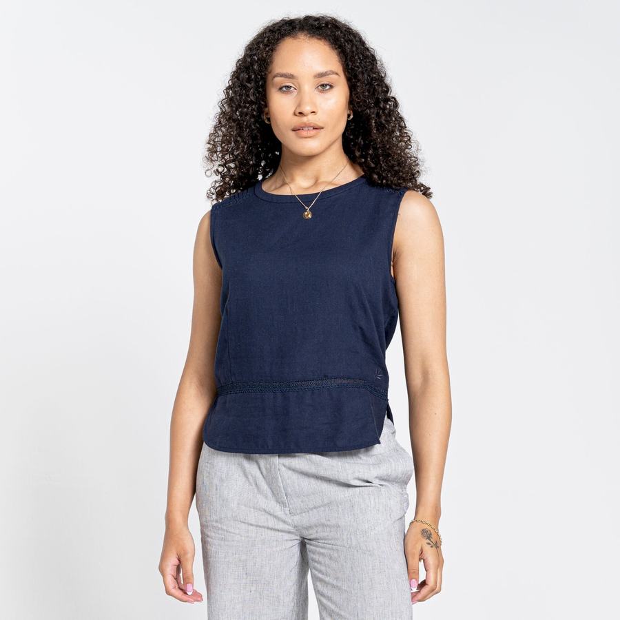 Blue Navy Craghoppers Nosibotanical Bonita Vest Women's T-Shirts | WQU5295CP