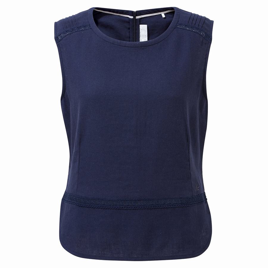 Blue Navy Craghoppers Nosibotanical Bonita Vest Women's T-Shirts | WQU5295CP