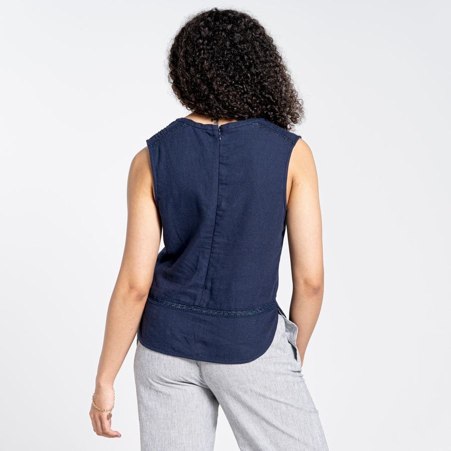 Blue Navy Craghoppers Nosibotanical Bonita Vest Women's T-Shirts | WQU5295CP