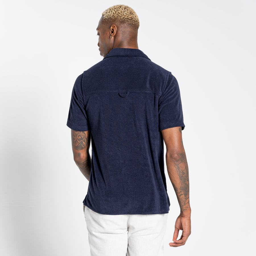 Blue Navy Craghoppers Nosibotanical Cholla Short Sleeved Men's Shirts | DXJ3262UW