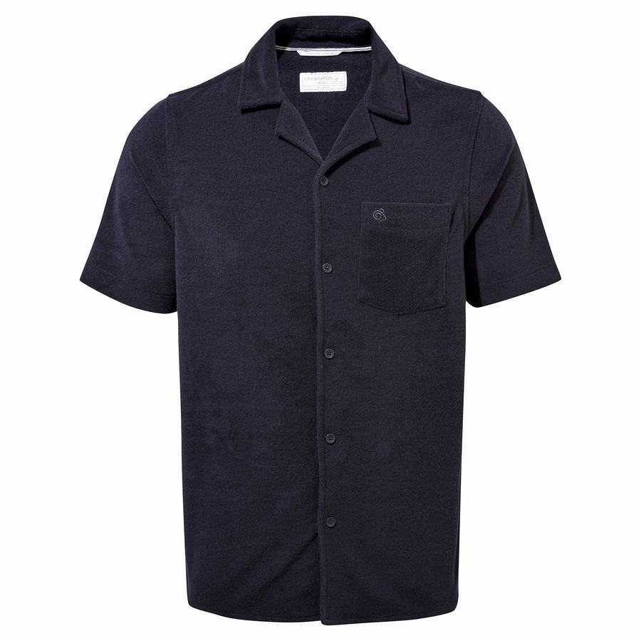 Blue Navy Craghoppers Nosibotanical Cholla Short Sleeved Men's Shirts | DXJ3262UW