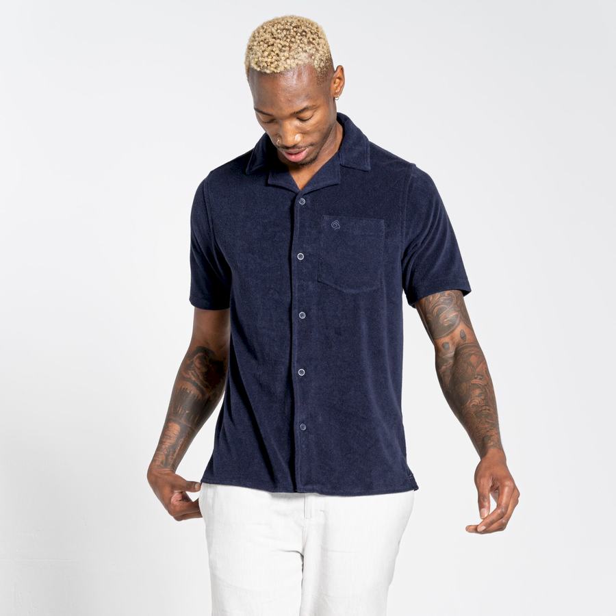 Blue Navy Craghoppers Nosibotanical Cholla Short Sleeved Men's Shirts | DXJ3262UW