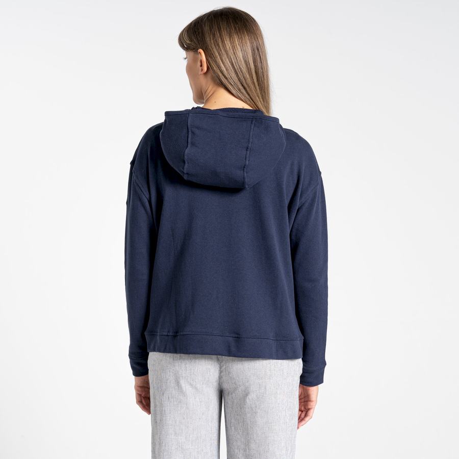 Blue Navy Craghoppers Nosibotanical Eden Hooded Women's T-Shirts | IEH5097NL