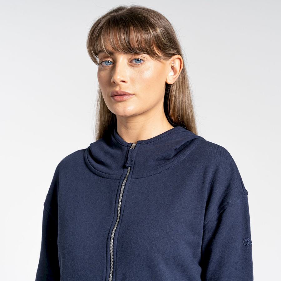 Blue Navy Craghoppers Nosibotanical Eden Hooded Women's T-Shirts | IEH5097NL