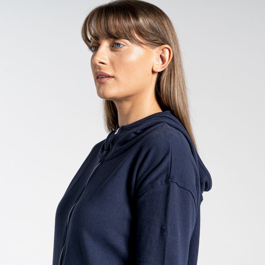 Blue Navy Craghoppers Nosibotanical Eden Hooded Women's T-Shirts | IEH5097NL