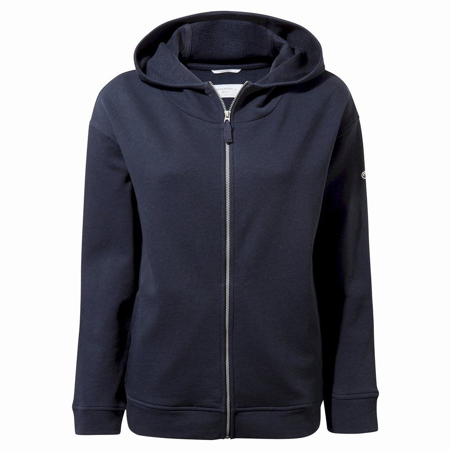 Blue Navy Craghoppers Nosibotanical Eden Hooded Women's T-Shirts | IEH5097NL