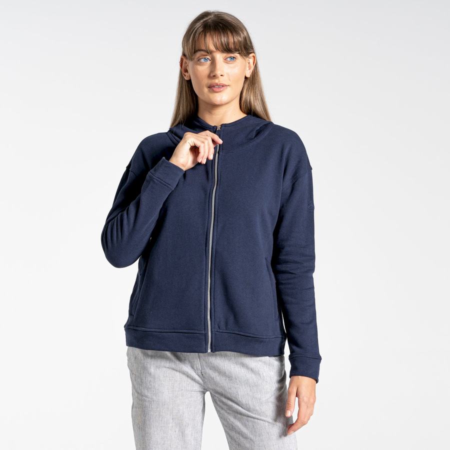 Blue Navy Craghoppers Nosibotanical Eden Hooded Women's T-Shirts | IEH5097NL