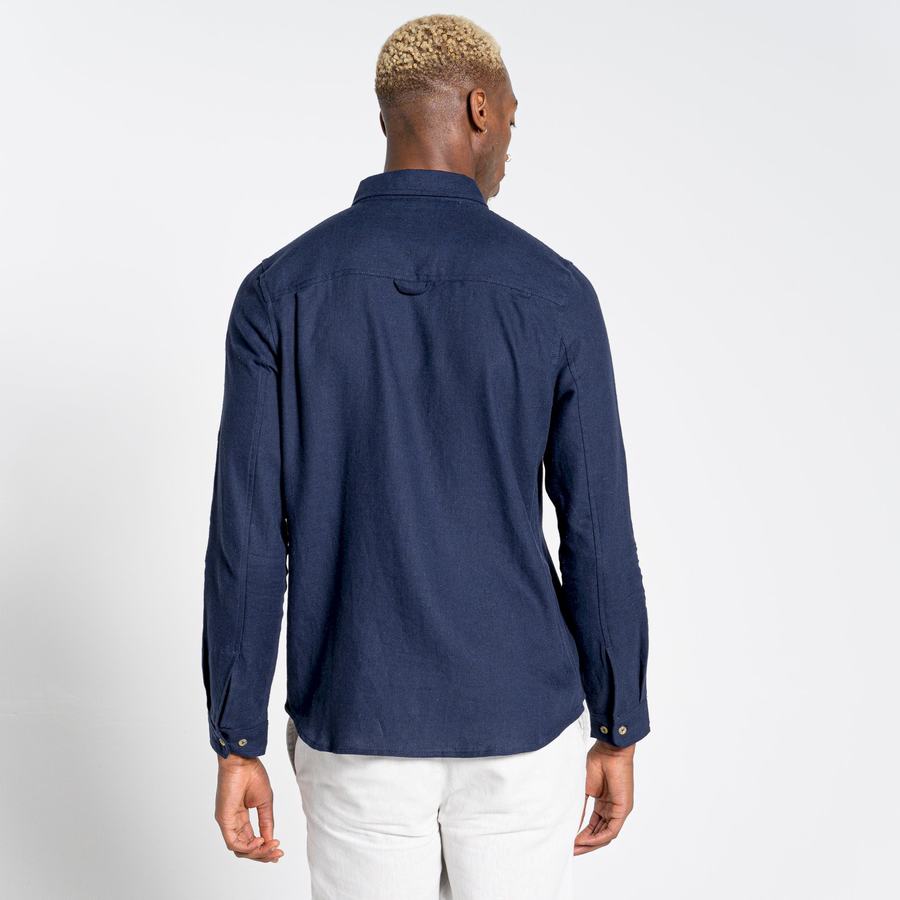 Blue Navy Craghoppers Nosibotanical Lagarto Long Sleeved Men's Shirts | OKY6577TG