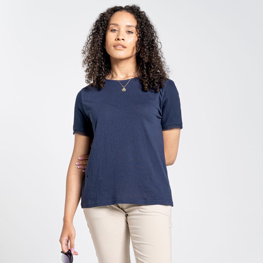 Blue Navy Craghoppers Nosibotanical Lavern Short Sleeved Women's T-Shirts | IKQ4273KB