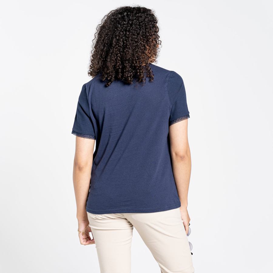 Blue Navy Craghoppers Nosibotanical Lavern Short Sleeved Women's T-Shirts | IKQ4273KB