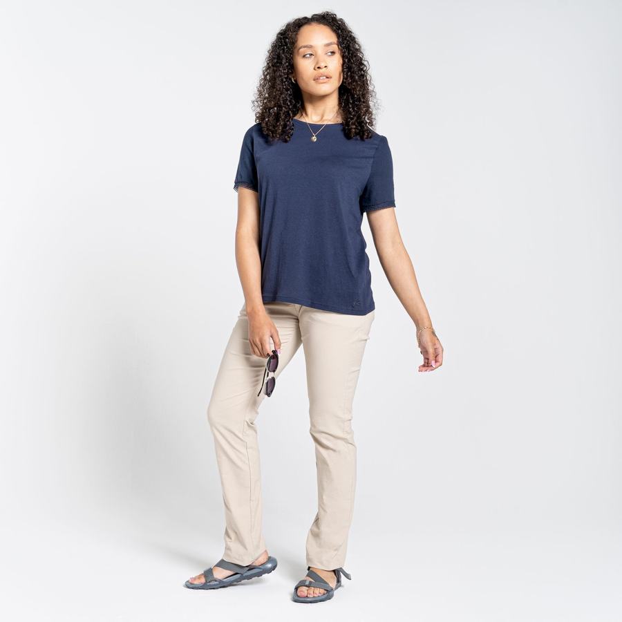 Blue Navy Craghoppers Nosibotanical Lavern Short Sleeved Women's T-Shirts | IKQ4273KB