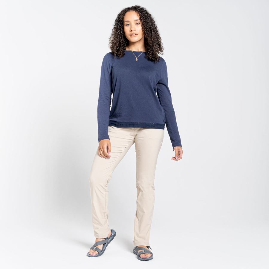 Blue Navy Craghoppers Nosibotanical Magnolia Long Sleeved Women's T-Shirts | VYW2197ZC