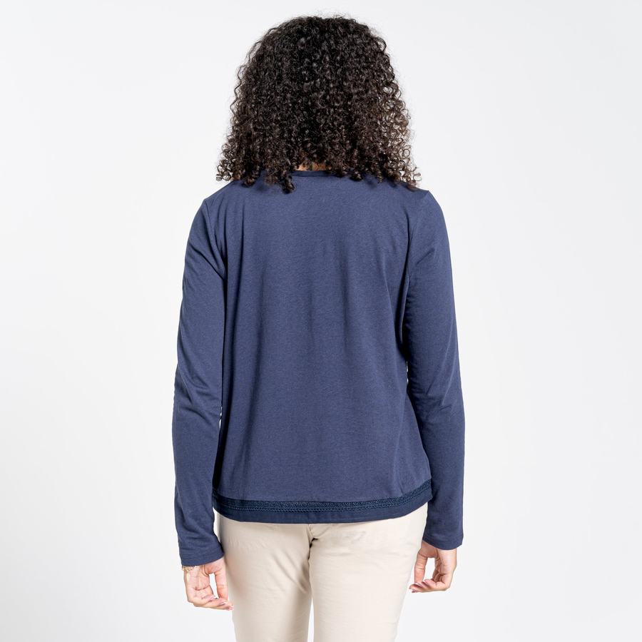 Blue Navy Craghoppers Nosibotanical Magnolia Long Sleeved Women's T-Shirts | VYW2197ZC