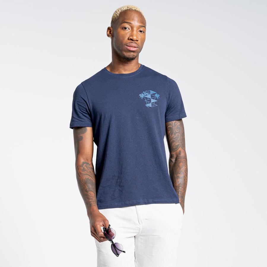 Blue Navy Craghoppers Nosibotanical Sten Short Sleeved Men's T-Shirts | EPZ4894MI