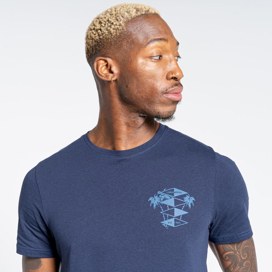 Blue Navy Craghoppers Nosibotanical Sten Short Sleeved Men's T-Shirts | EPZ4894MI