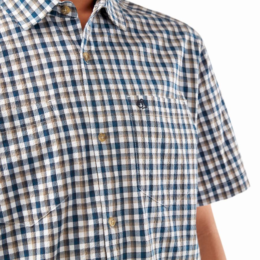 Blue Navy Craghoppers Nour Short Sleeved Check Men's Shirts | AOD9131ES