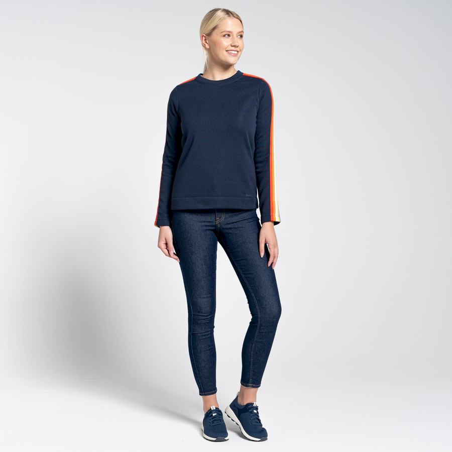 Blue Navy Craghoppers Pinalla Crew Neck Women's Sweatshirts | BSZ157OC