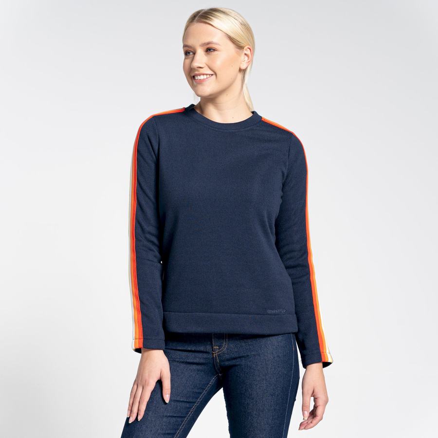 Blue Navy Craghoppers Pinalla Crew Neck Women's Sweatshirts | BSZ157OC