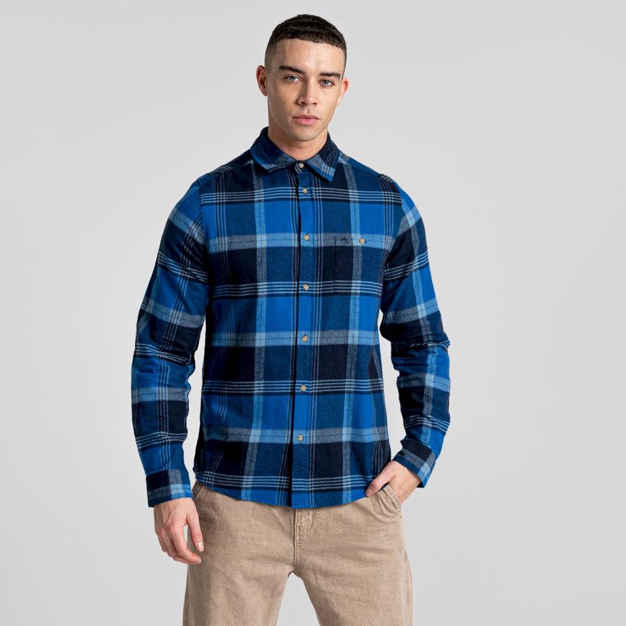 Blue Navy Craghoppers Thornhill Long Sleeved Men's Shirts | EQL7969LS