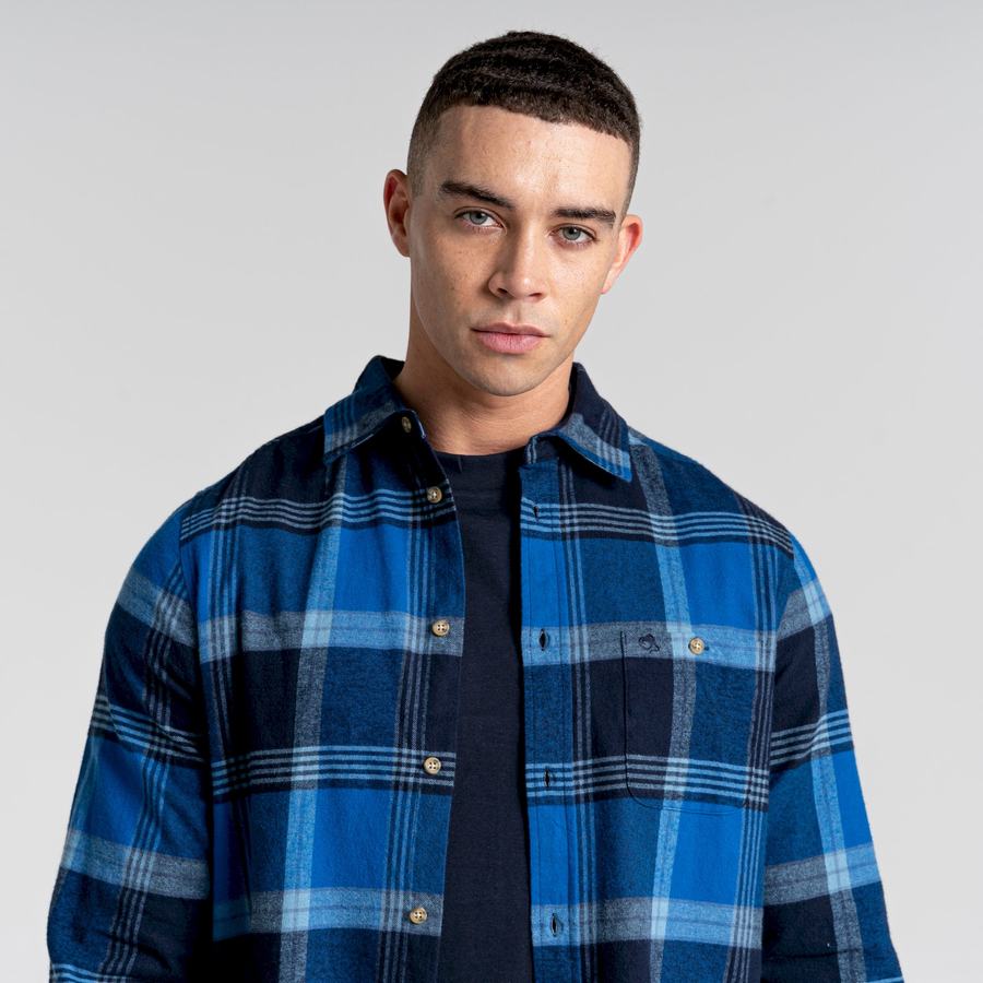 Blue Navy Craghoppers Thornhill Long Sleeved Men's Shirts | EQL7969LS