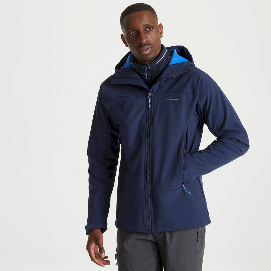 Blue Navy Craghoppers Tripp Hooded Men's Jackets | UEV1837EA