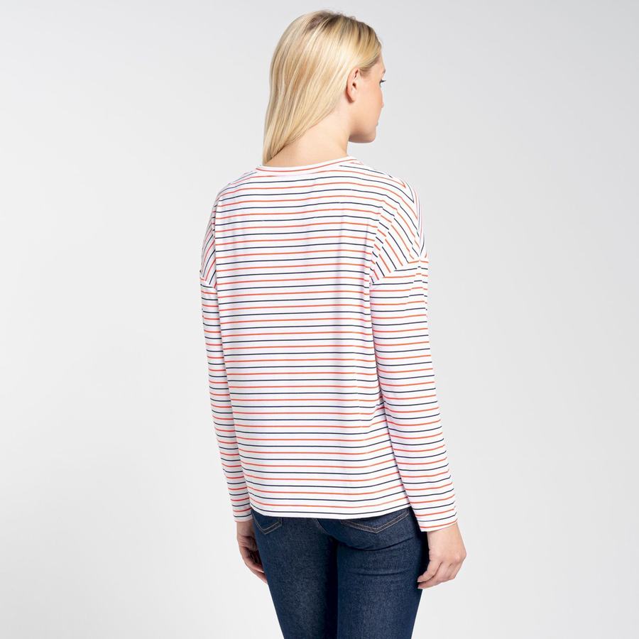 Blue Navy Orange Stripes Craghoppers NosiLife Cora Long Sleeved Women's T-Shirts | WCR388JN