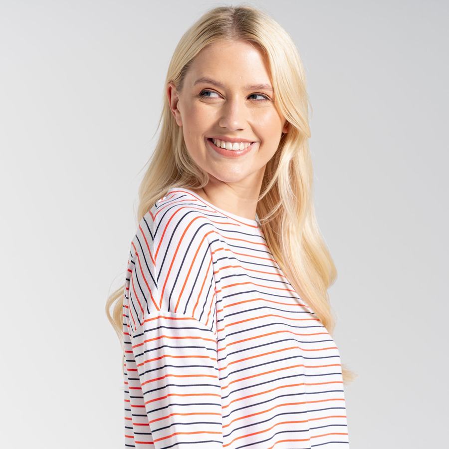 Blue Navy Orange Stripes Craghoppers NosiLife Cora Long Sleeved Women's T-Shirts | WCR388JN