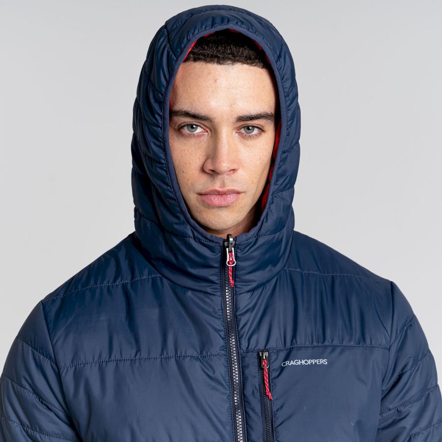 Blue Navy Red Craghoppers Compresslite VI Hooded Men's Jackets | OMX10022NR