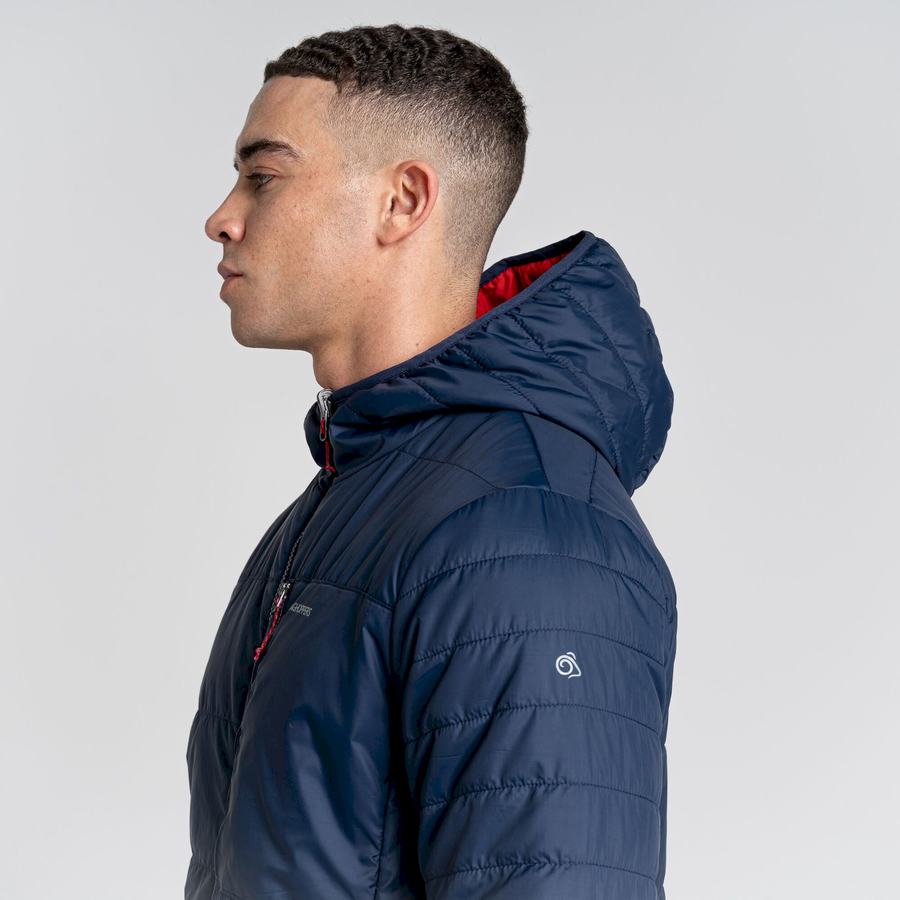 Blue Navy Red Craghoppers Compresslite VI Hooded Men's Jackets | OMX10022NR