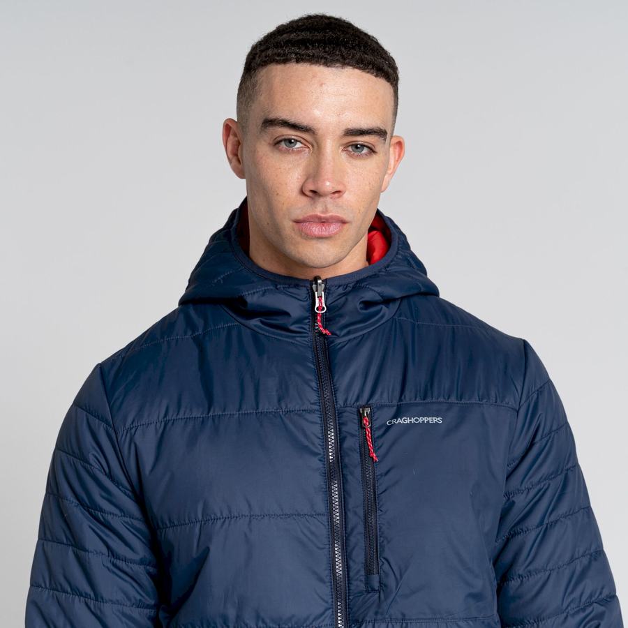 Blue Navy Red Craghoppers Compresslite VI Hooded Men's Jackets | OMX10022NR