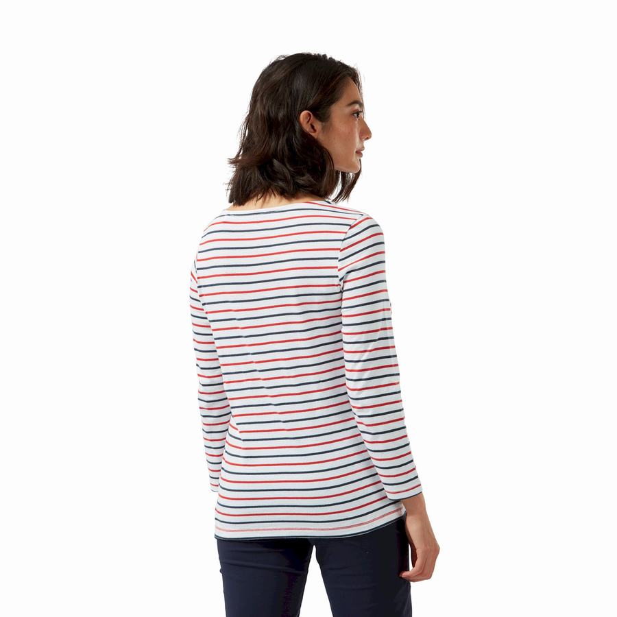 Blue Navy Red Stripes Craghoppers Blanca 3/4 Sleeved Top Women's T-Shirts | YGQ112IU