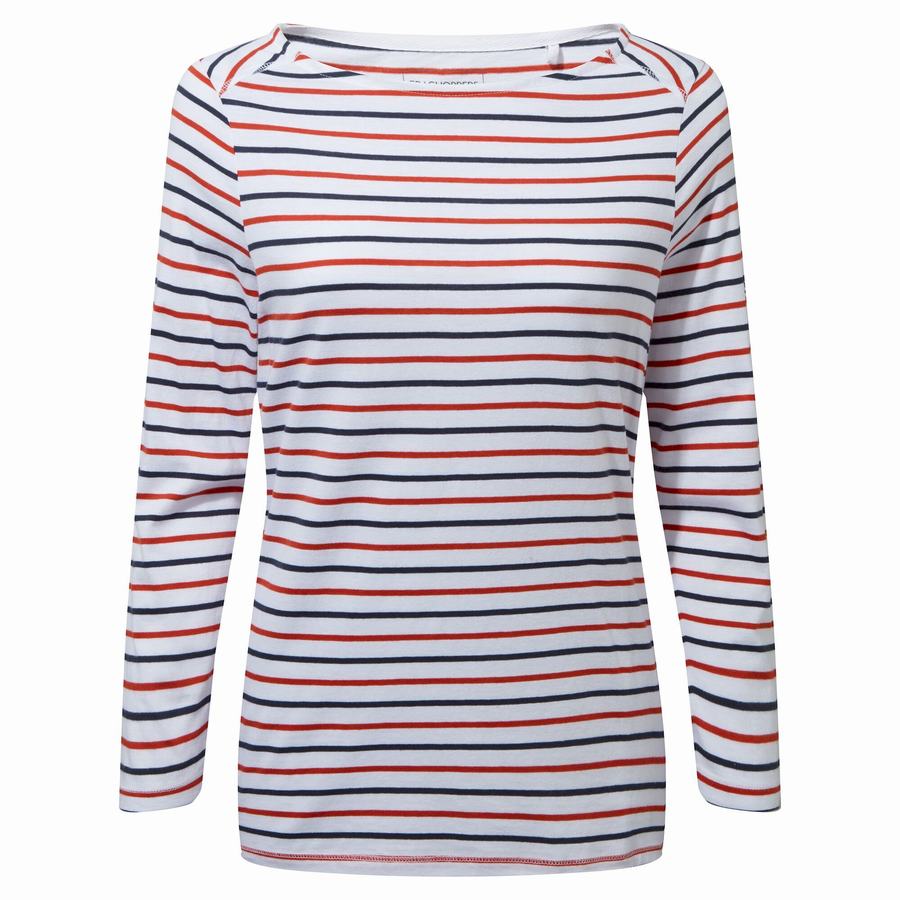 Blue Navy Red Stripes Craghoppers Blanca 3/4 Sleeved Top Women's T-Shirts | YGQ112IU