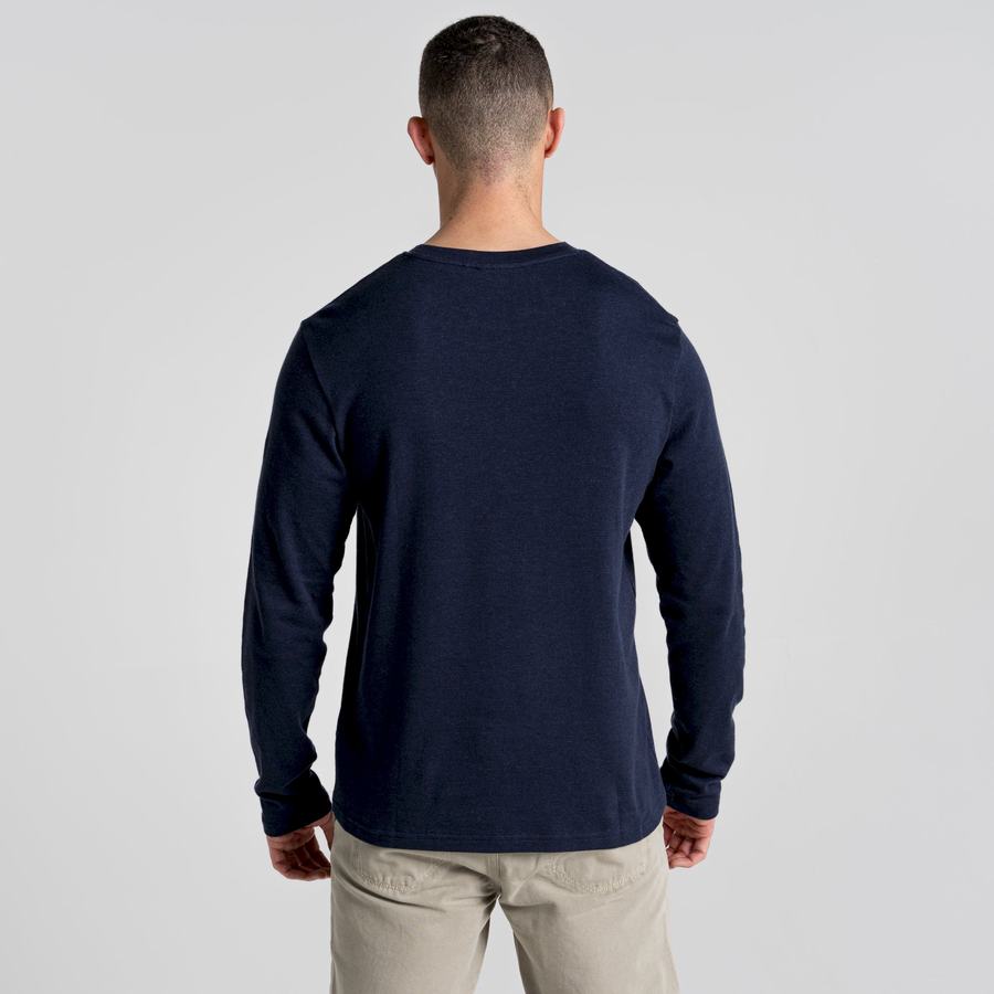 Blue Navy Stripes Craghoppers Latherton Long Sleeved Men's T-Shirts | CPI3779EI