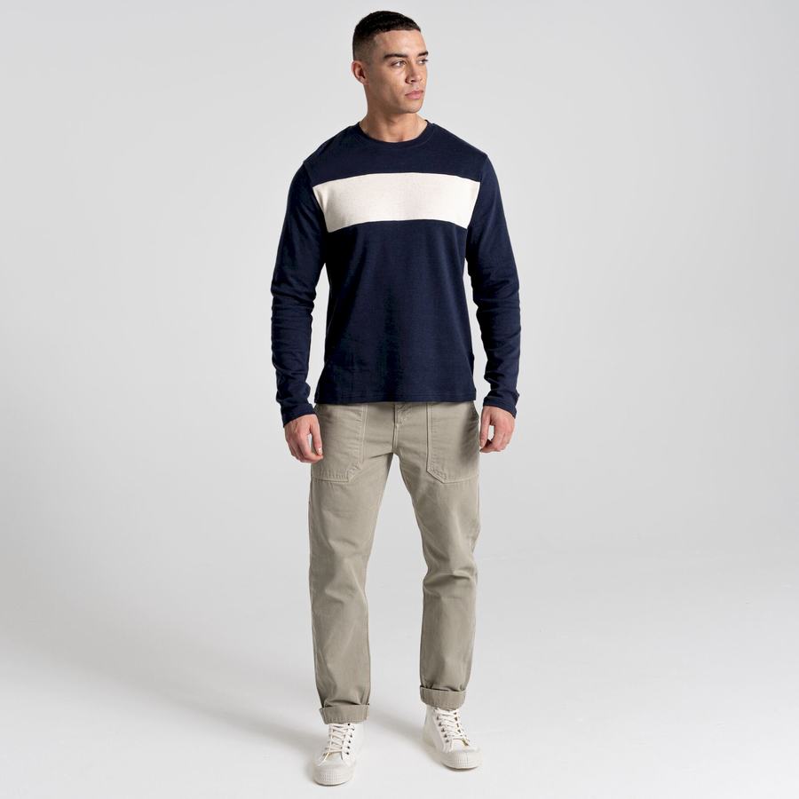 Blue Navy Stripes Craghoppers Latherton Long Sleeved Men's T-Shirts | CPI3779EI