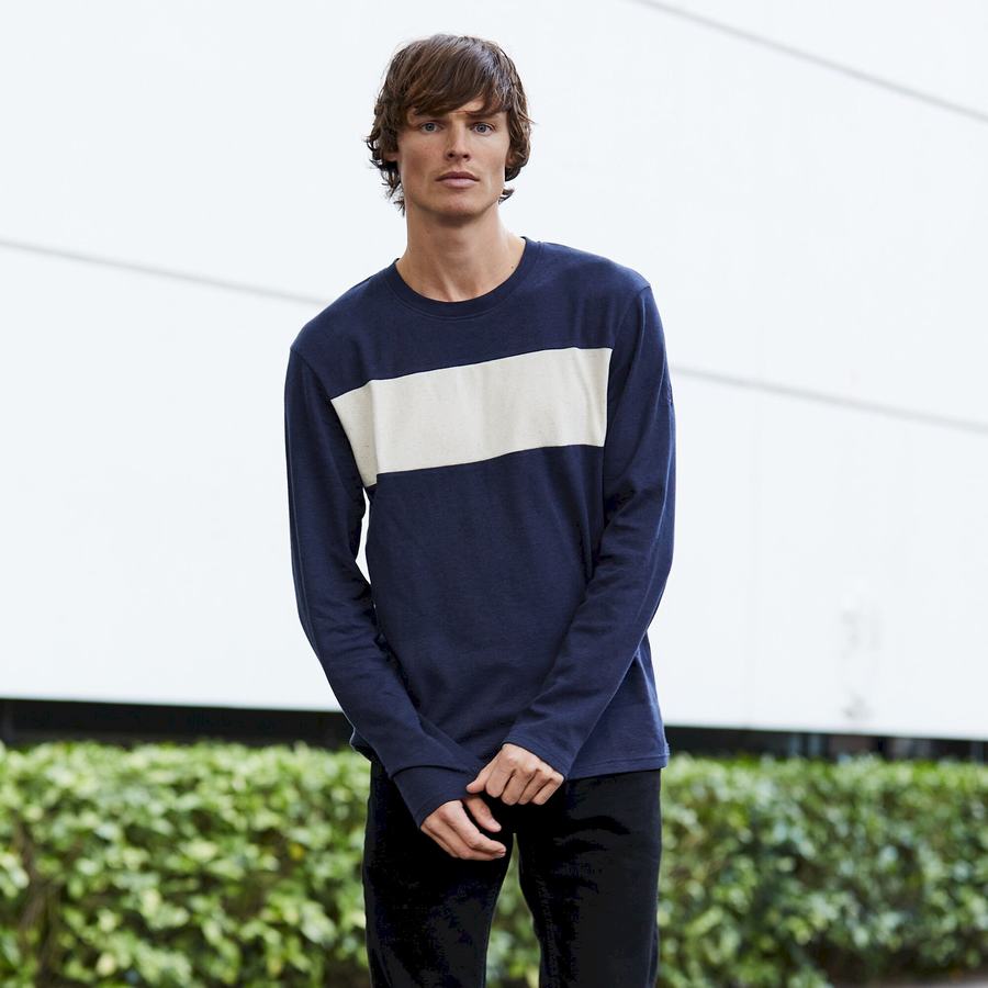 Blue Navy Stripes Craghoppers Latherton Long Sleeved Men's T-Shirts | CPI3779EI