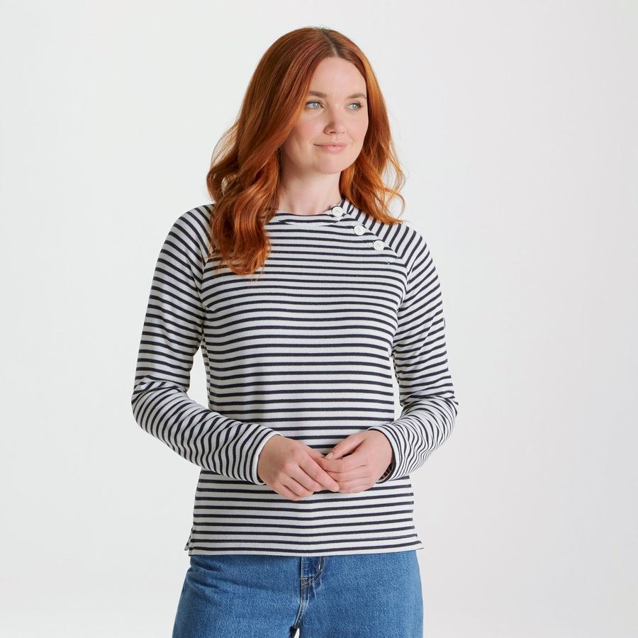 Blue Navy Stripes Craghoppers Neela Crew Neck Women's Sweatshirts | VBM5651CA