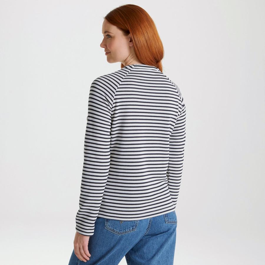 Blue Navy Stripes Craghoppers Neela Crew Neck Women's Sweatshirts | VBM5651CA