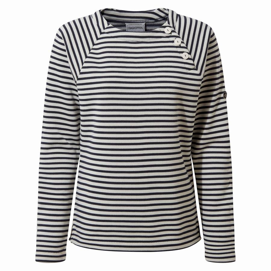 Blue Navy Stripes Craghoppers Neela Crew Neck Women's Sweatshirts | VBM5651CA