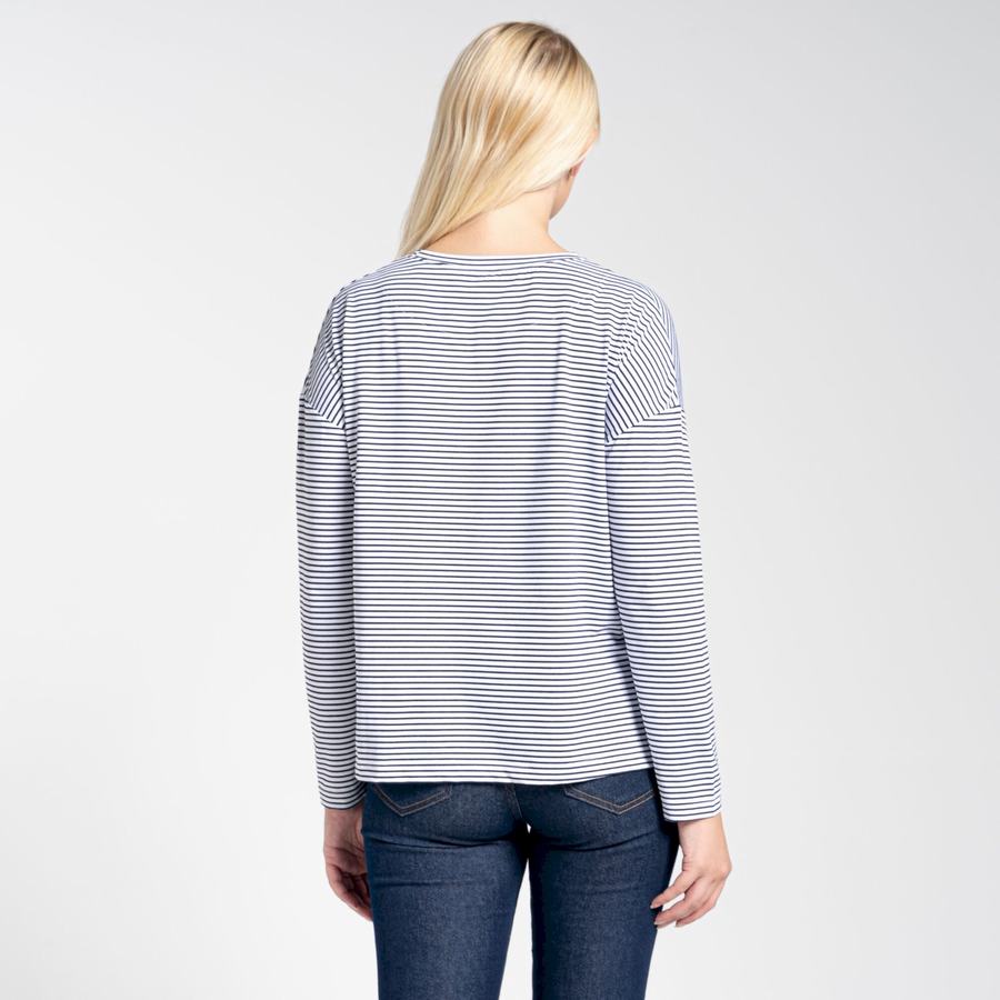 Blue Navy Stripes Craghoppers NosiLife Cora Long Sleeved Women's T-Shirts | KER5019TA