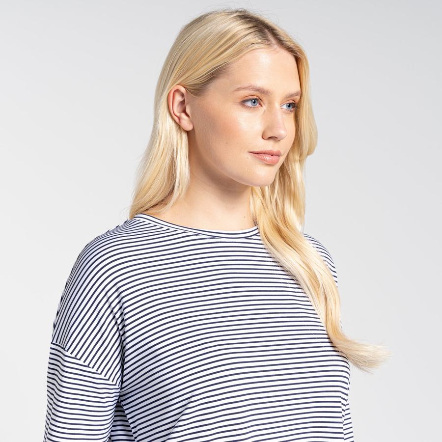 Blue Navy Stripes Craghoppers NosiLife Cora Long Sleeved Women's T-Shirts | KER5019TA