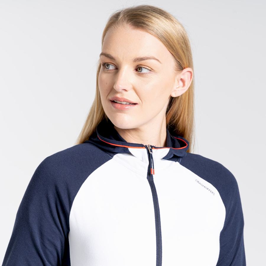 Blue Navy White Craghoppers NosiLife Milanta Hooded Women's T-Shirts | QUG9272CO