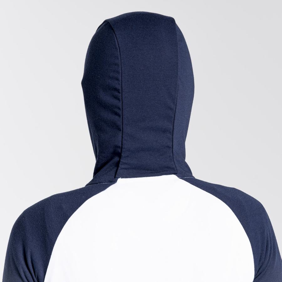 Blue Navy White Craghoppers NosiLife Milanta Hooded Women's T-Shirts | QUG9272CO