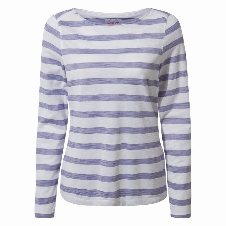 Blue Stripes Craghoppers NosiLife Erin Long Sleeved Women's T-Shirts | ERT86100PN