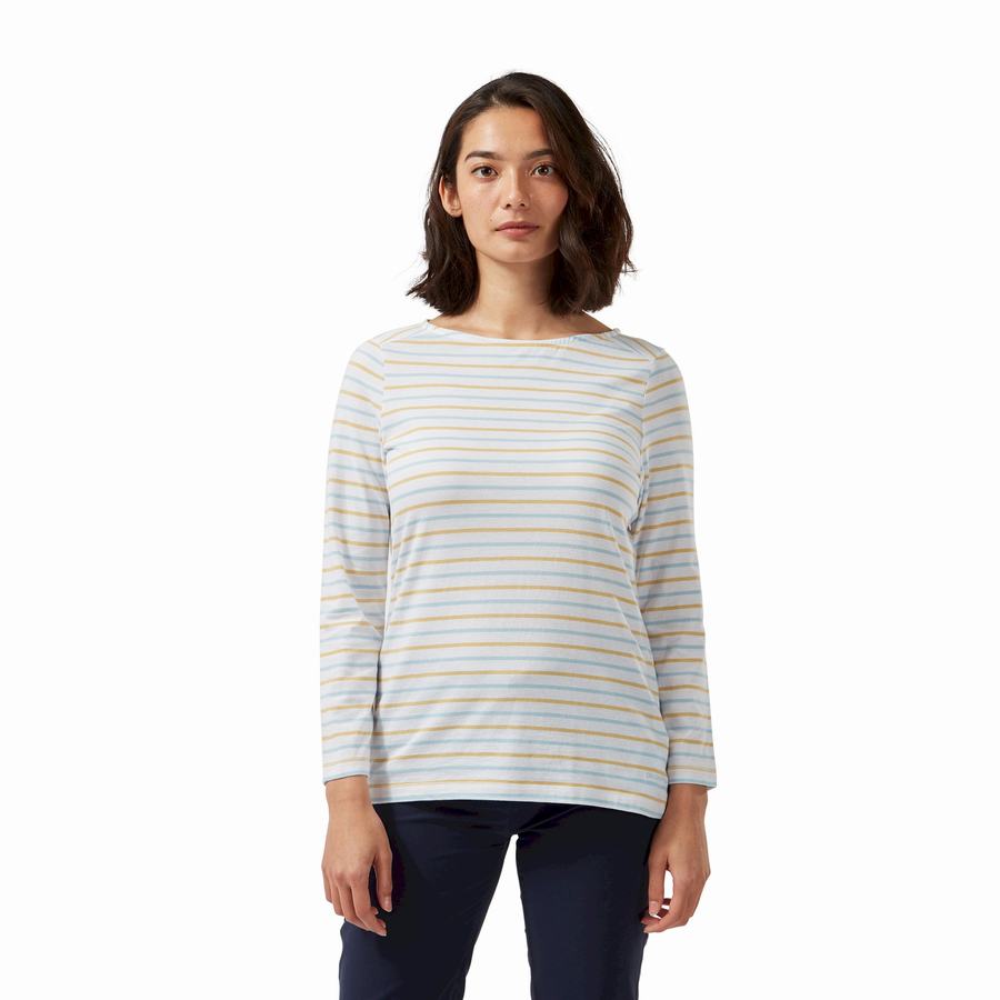 Blue Yellow Stripes Craghoppers Blanca 3/4 Sleeved Top Women's T-Shirts | HEM913ZA