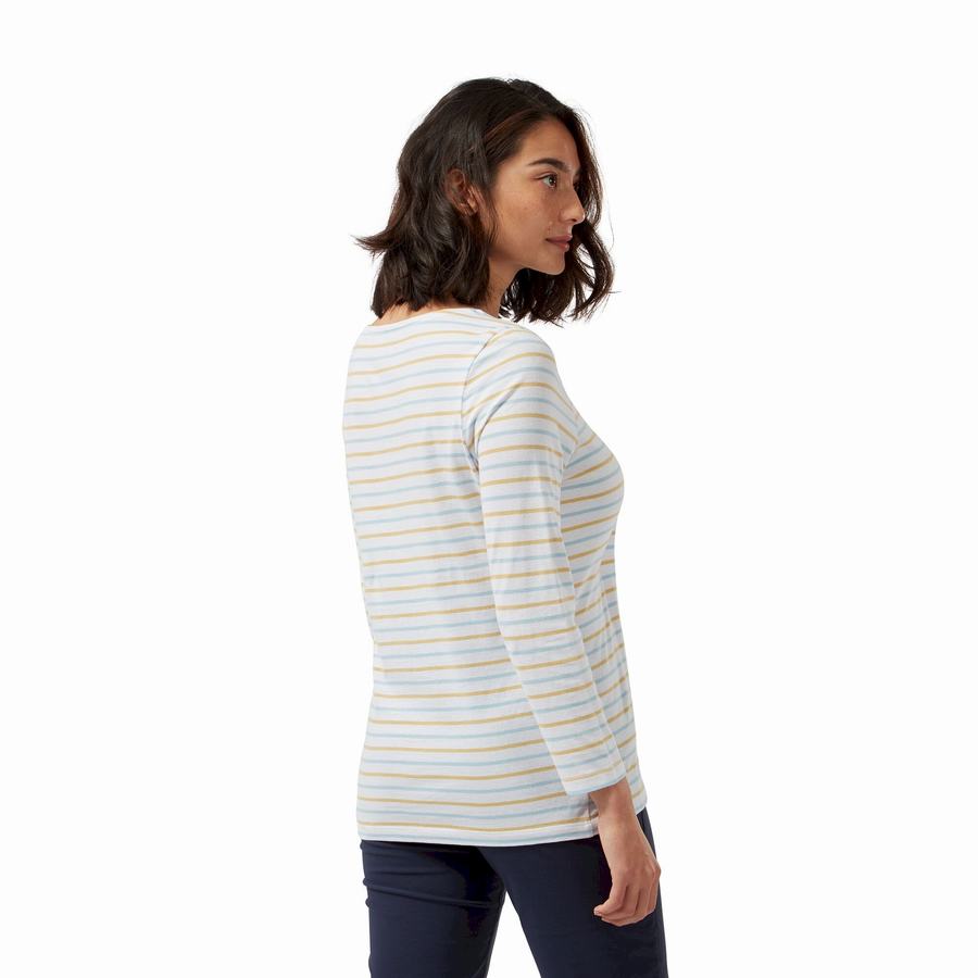 Blue Yellow Stripes Craghoppers Blanca 3/4 Sleeved Top Women's T-Shirts | HEM913ZA