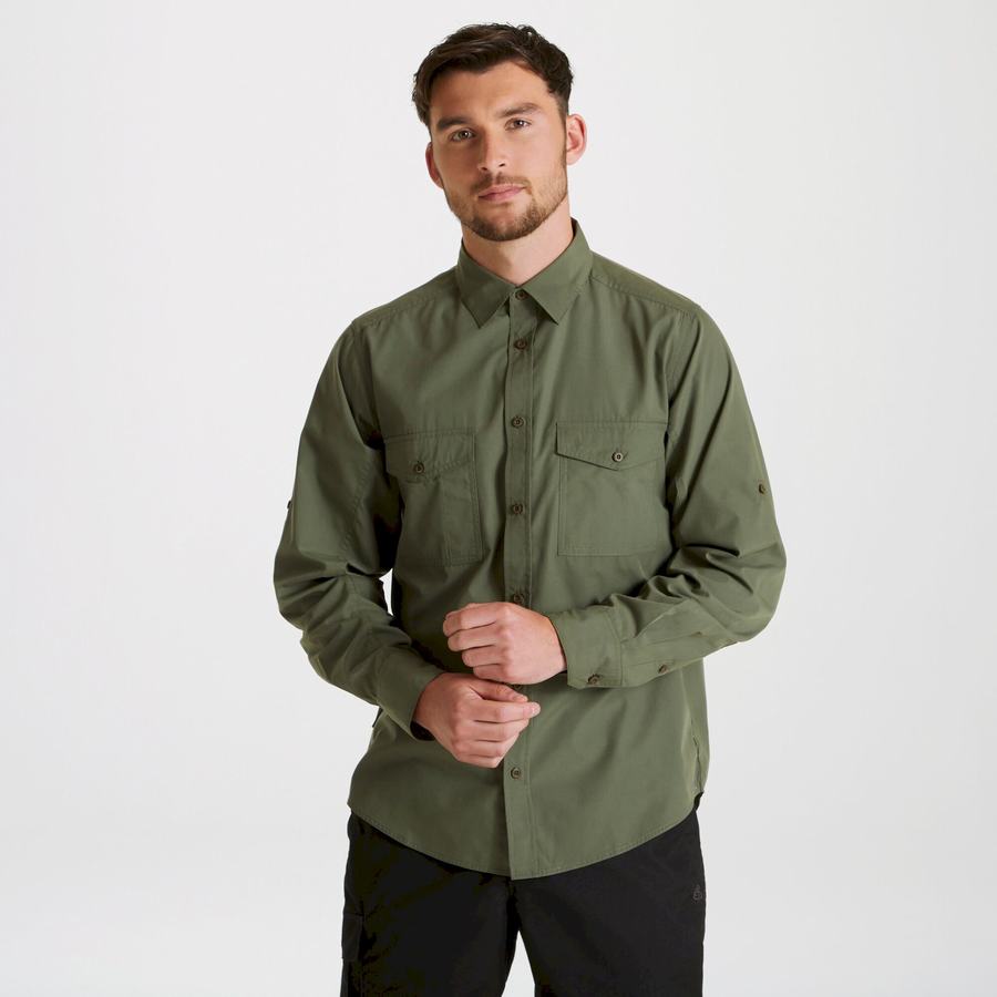 Dark Green Craghoppers Expert Kiwi Long Sleeved Men's Shirts | COC25FZ