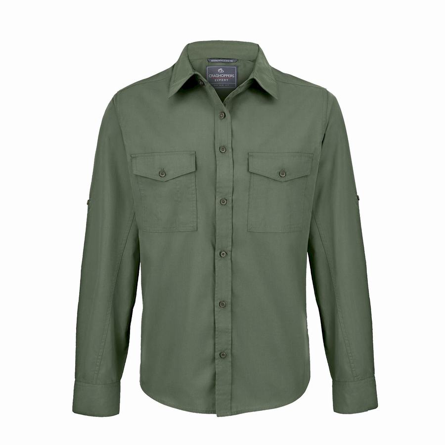 Dark Green Craghoppers Expert Kiwi Long Sleeved Men\'s Shirts | COC25FZ