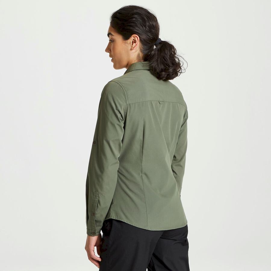 Dark Green Craghoppers Expert Kiwi Long Sleeved Women's Shirts | NBG719LJ