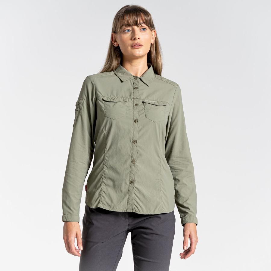 Dark Green Craghoppers NosiLife Adventure II Long Sleeved Women's Shirts | LFL2053GB