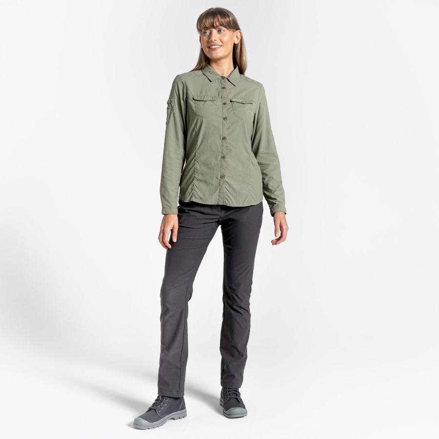 Dark Green Craghoppers NosiLife Adventure II Long Sleeved Women's Shirts | LFL2053GB